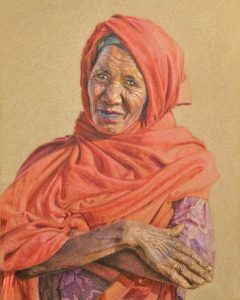 Women in Red Scarf drawing by Daniela Komatović